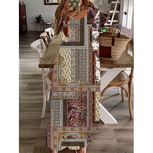 

Women's Casual Dress Swing Dress Long Dress Maxi Dress Khaki Beige Long Sleeve Color Block Pocket Winter Fall V Neck Winter Dress Fall Dress 2022 S M L XL XXL 3XL