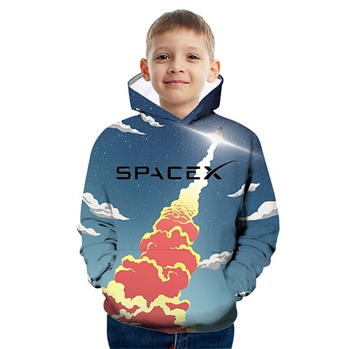 

Kids Boys Hoodie Graphic Outdoor 3D Print Long Sleeve Pocket Fashion 3-12 Years Winter Blue