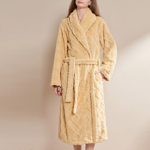 

Women's Pajamas Winter Robes Gown Bathrobes Nighty Pure Color Comfort Soft Plush Robe Home Daily Bed Flannel Warm Lapel Long Sleeve Winter Fall Pink Yellow / Pjs