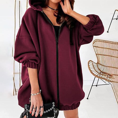 

Women's Casual Jacket Windproof Warm Outdoor Street Daily Vacation Zipper Print Zipper Hoodie Fashion Modern Street Style Print Regular Fit Outerwear Long Sleeve Winter Fall Green Black Pink S M L XL
