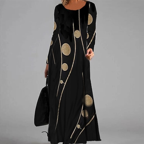 

robe longue Femme Robe casual manche longue Hiver Automne - Vacances Casual Poche Imprimer Géométrique Col V robe hiver robe automne 2023 Jaune S M L XL XXL 3XL