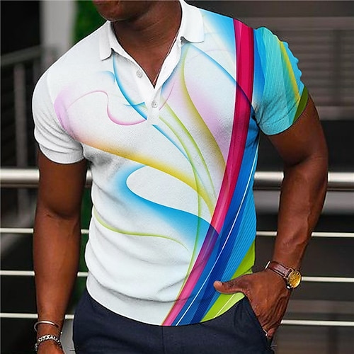 

Men's Collar Polo Shirt Golf Shirt Gradient Turndown Blue 3D Print Outdoor Street Short Sleeves Button-Down Print Clothing Apparel Fashion Designer Casual Breathable / Summer / Spring / Summer