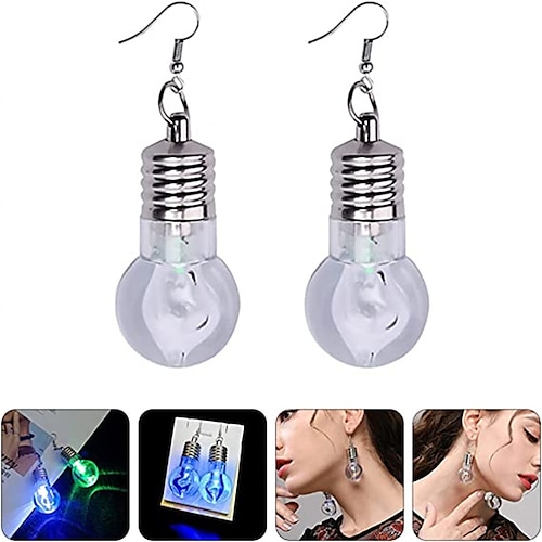 

2pcs LED Earrings Glowing Light Up Bulb Shape Ear Drop Earring Lamp Bulb Party Accessoriesfor Holiday Party Cosplay Women Costume