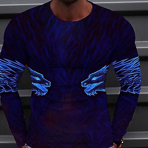 

Men's Unisex T shirt Tee Graphic Prints Crew Neck Blue Long Sleeve 3D Print Outdoor Street Print Tops Basic Sports Casual Classic