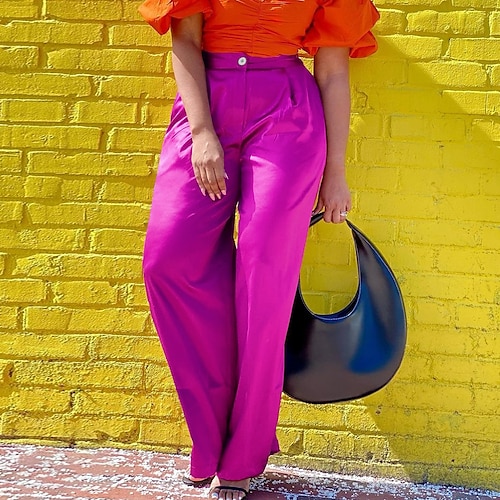 

Women's Wide Leg Pants Trousers Green Rose Red High Waist Fashion Casual Office Vacation Baggy Micro-elastic Full Length Comfort Plain S M L XL XXL / Loose Fit