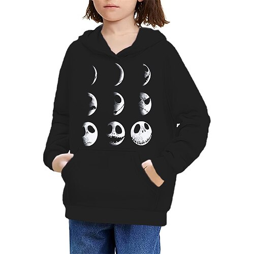

The Nightmare Before Christmas Kids Girls' Ugly Hoodie Skull Daily 3D Print Long Sleeve Pocket Vintage 3-13 Years Winter Black Yellow Light gray