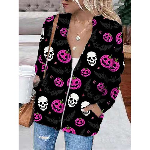 

Women's Hoodie Jacket Warm Breathable Outdoor Halloween Daily Wear Going out Zipper Pocket Print Zipper Hoodie Vintage Sports Comfortable Street Style Skull Regular Fit Outerwear Long Sleeve Winter