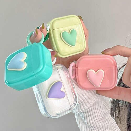 

Case Cover Compatible with AirPods Pro Airpods 1/2 Cool Pattern Lovely Solid Color Heart Silicone Headphone Case