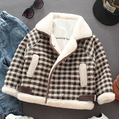 

Kids Boys Coat Outerwear Houndstooth Coat School Cotton Active Adorable Black Brown Winter Fall 2-6 Years
