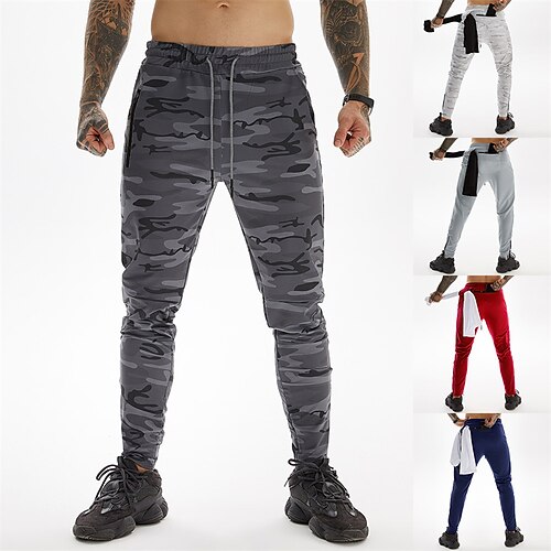 

Men's Joggers Trousers Casual Pants Drawstring Elastic Waist Solid Color Camouflage Comfort Breathable Casual Daily Streetwear Sports Fashion Black Gray Micro-elastic / Elasticity