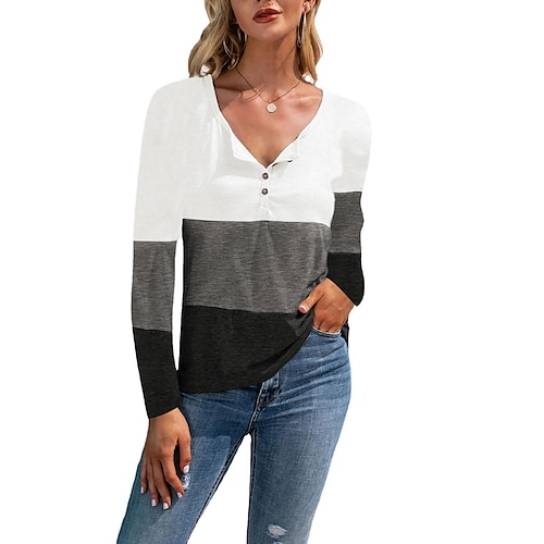 

Europe And The United States 2021 Autumn And Winter New Wish Amazon Women's Hot Sale V-Neck Long-Sleeved Slim Stitching Button T-Shirt Top