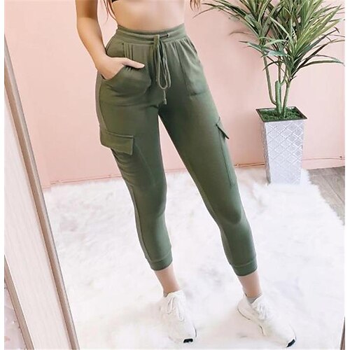 

Women's Cargo Pants Pants Trousers Trousers Green Black Soft Casual Weekend Stretchy Ankle-Length Comfort Plain S M L XL