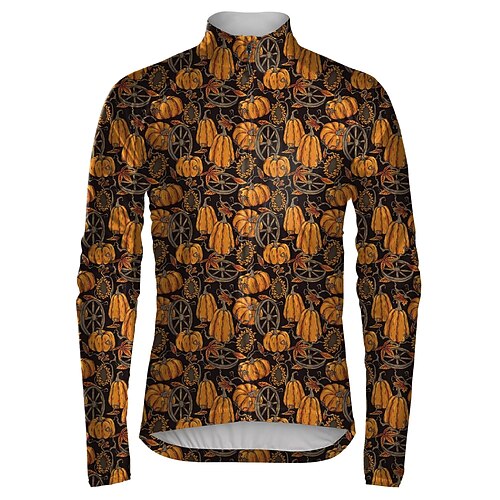 

21Grams Men's Cycling Jersey Long Sleeve Bike Top with 3 Rear Pockets Mountain Bike MTB Road Bike Cycling Breathable Quick Dry Moisture Wicking Reflective Strips Orange Graphic Halloween Polyester