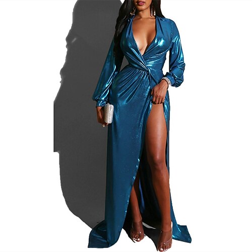

Women's Party Dress Sequin Dress Sheath Dress Long Dress Maxi Dress Blue Long Sleeve Pure Color Sequins Winter Fall Autumn Shirt Collar Winter Dress Evening Party Wedding Guest 2022 S M L XL XXL