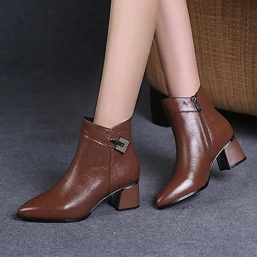 

Femme Bottes Bottes de Combat Bottines Bottines Hiver Talon Bottier Bout pointu Cuir PU Fermeture Noir Marron