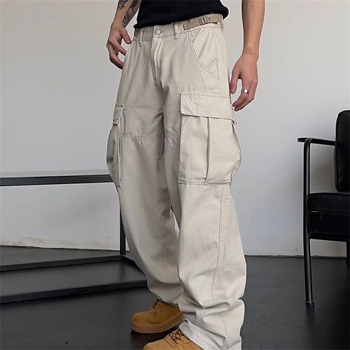 

Men's Cargo Pants Trousers Multi Pocket Straight Leg Solid Color Comfort Breathable Casual Daily Streetwear Cotton Blend Sports Fashion Black Beige Micro-elastic