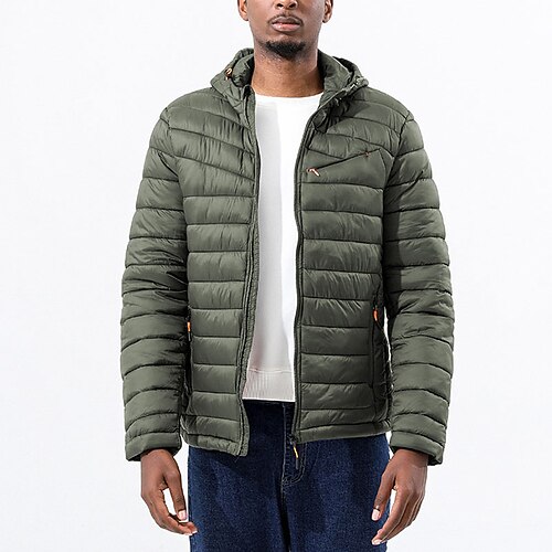 

Men's Puffer Jacket Quilted Jacket Parka Outdoor Casual Date Casual Daily Office & Career Solid / Plain Color Outerwear Clothing Apparel Green Black Yellow
