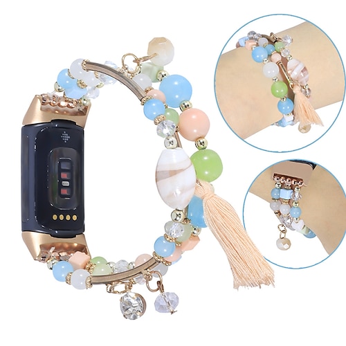 

1 pc Bracelet de montre connectée Compatible avec Fitbit Charge 5 Alliage Perlé Montre intelligente Sangle Fait à la Main Multicouche Ajustable Bijoux Bracelet Remplacement Bracelet