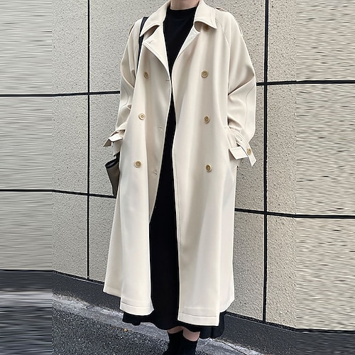 

Women's Trench Coat Warm Breathable Outdoor Daily Wear Vacation Going out Pocket With Belt Double Breasted Turndown Active Fashion Comfortable Street Style Solid Color Regular Fit Outerwear Long