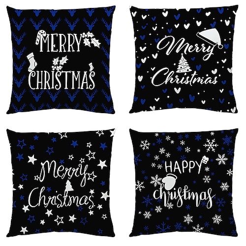 

Christmas Party Double Side Throw Pillow Cover 4PC Wreath Noel Soft Decorative Square Cushion Pillowcase for Bedroom Livingroom Sofa Couch Chair Machine Washable