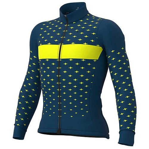 

21Grams Men's Cycling Jersey Long Sleeve Bike Top with 3 Rear Pockets Mountain Bike MTB Road Bike Cycling Breathable Quick Dry Moisture Wicking Reflective Strips Black Yellow Dark Navy Stars