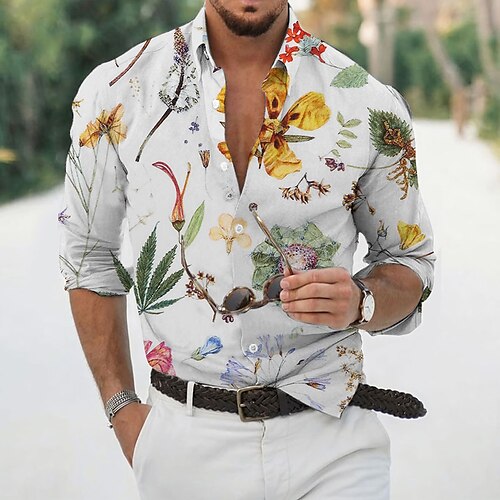 

Men's Casual Shirt Graphic Shirt Graphic Classic Collar Gray Print Vacation Going out Long Sleeve Print Clothing Apparel Designer Casual Retro / Fall / Club / Slim