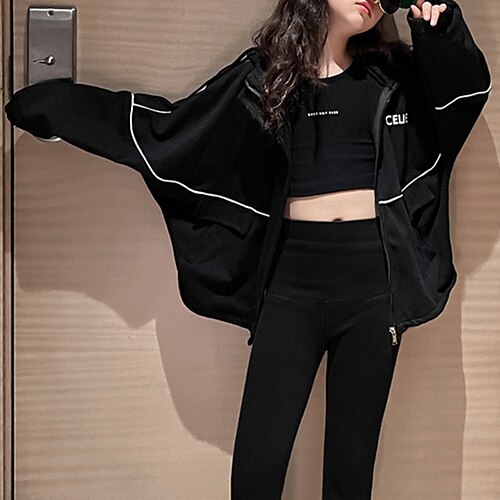 

Kids Girls' Coat Outerwear Letter Long Sleeve Coat Daily Cotton Active Cool Green Black Winter Fall 4-13 Years