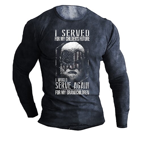 

Men's Unisex T shirt Tee Letter Graphic Prints Crew Neck Navy Blue 3D Print Outdoor Street Long Sleeve Print Clothing Apparel Basic Sports Designer Casual
