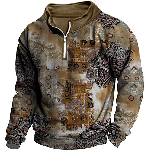 

Men's Unisex Zip Up Sweatshirt Pullover Quarter Zipper Sweatshirt Brown Half Zip Graphic Prints Zipper Print Daily Sports 3D Print Boho Designer Casual Spring & Fall Clothing Apparel Hoodies