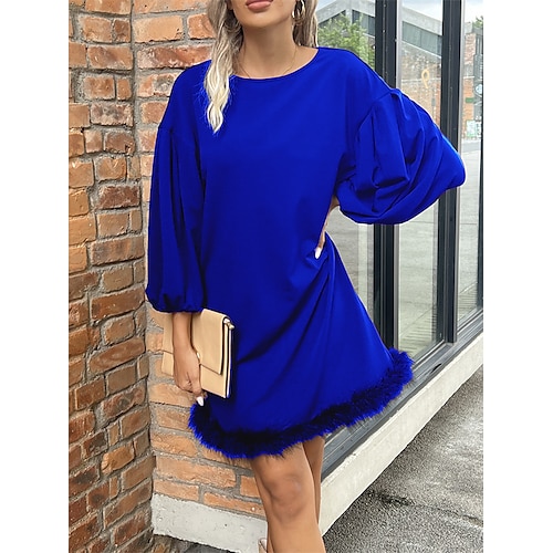 

Women's Shift Dress Black Blue Rose Red Long Sleeve Pure Color Patchwork Winter Fall Autumn Crew Neck Fashion Party Winter Dress Fall Dress Loose Fit 2022 S M L XL