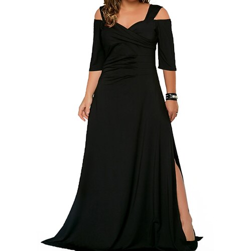 

Women's Plus Size Party Dress Solid Color Square Neck 3/4 Length Sleeve Fall Spring Elegant Prom Dress Maxi long Dress Formal Party Dress