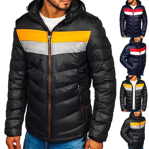 

Men's Puffer Jacket Quilted Jacket Parka Outdoor Casual Date Casual Daily Office & Career Color Block Outerwear Clothing Apparel Black Dark Blue