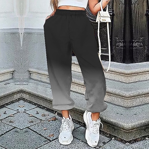 

Women's Sweatpants Pants Trousers Jogging Pants Light Blue Black Grey Golden yellow Hip Hop Athleisure Sports Weekend Side Pockets Print Micro-elastic Full Length Comfort Gradient S M L XL XXL