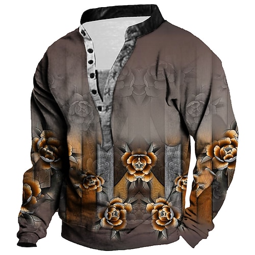 

Men's Unisex Sweatshirt Pullover Button Up Hoodie Graphic Prints Flower Print Casual Daily Sports 3D Print Streetwear Designer Casual Hoodies Sweatshirts Long Sleeve Blue Brown