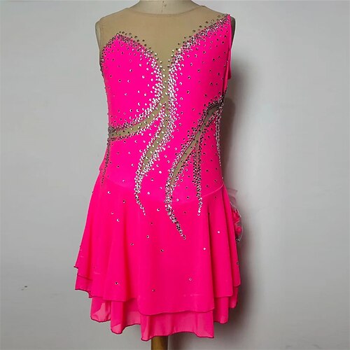 

Figure Skating Dress Women's Girls' Ice Skating Dress Rose Red Spandex High Elasticity Training Competition Skating Wear Handmade Crystal / Rhinestone Sleeveless Ice Skating Figure Skating / Winter