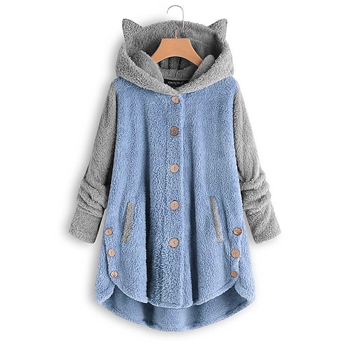 

Women's Hoodie Sweatshirt Sherpa Fleece Teddy Pocket Green Blue Pink Color Block Loose Fit Street Hoodie Long Sleeve Fleece S M L XL 2XL 3XL
