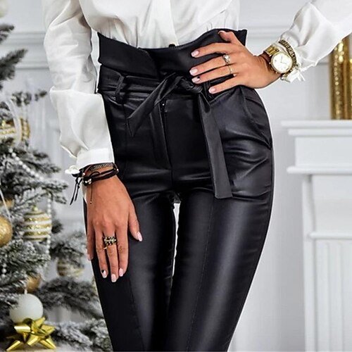 

donna moda collant leggings alla caviglia pantaloni casual weekend microelastico tinta unita pu comfort slim oro l