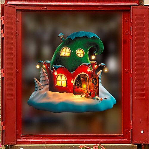 

Christmas Cartoon Fairy Hat Window Film Home Bedroom Bathroom Glass Window Film Stickers Self Adhesive Sticker Wall Stickers for Bedroom Living Room