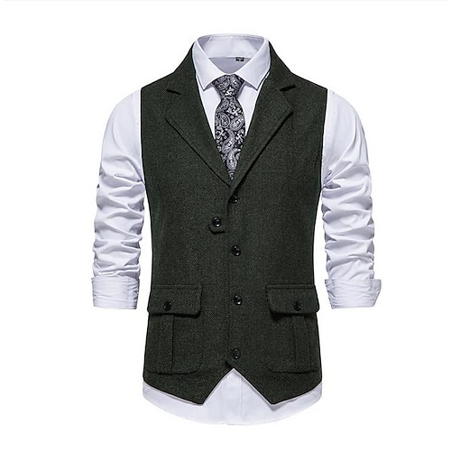 

Men's Vest Warm Quick Dry Formal Wedding Business Double Breasted Turndown Business Casual Jacket Outerwear Solid Color Pocket Army Green Dark Navy / Spring / Fall / Sleeveless / Work