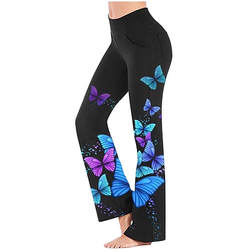 

Women's Wide Leg Pants with Side Pockets Yoga Style High Waist Quick Dry Fitness Gym Workout Bottoms Butterfly White Black Blue Sports Activewear Stretchy 21Grams / Athletic / Athleisure