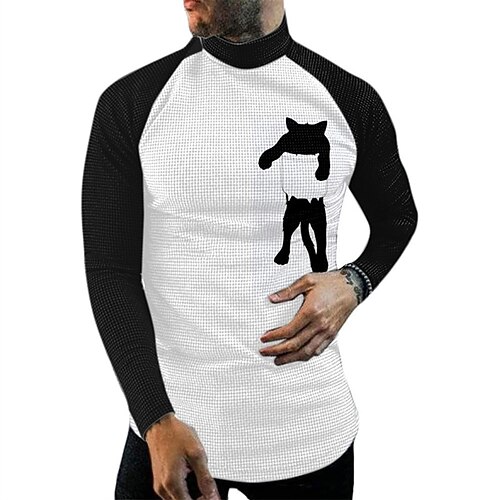 

Men's T shirt Tee Graphic Cartoon Turtleneck Orange White 3D Print Street Daily Long Sleeve Print Clothing Apparel Basic Streetwear Big and Tall Pocket / Work