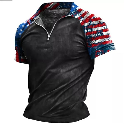 

Men's Collar Polo Shirt Golf Shirt National Flag Turndown Black 3D Print Outdoor Street Short Sleeves Zipper Print Clothing Apparel Fashion Designer Casual Breathable / Summer / Spring / Summer