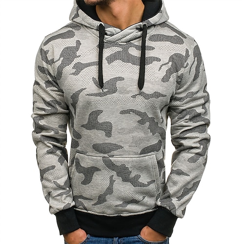 

Men's Camouflage hoodie Outdoor Breathable Sweat wicking Spring Winter Autumn Camo Pullover Cotton Long Sleeve Hunting Camping Training Black Grey / Combat / Micro-elastic