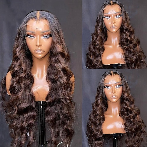

Human Hair 13x4 Lace Front Wig Free Part Brazilian Hair Body Wave Brown Wig 130% 150% Density with Baby Hair Natural Hairline 100% Virgin With Bleached Knots Pre-Plucked For wigs for black women Long