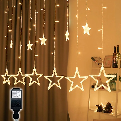 

LED Star Lights Curtain String Lights for Bedroom 8 Modes Christmas 31M 12 Drops 138 Leds Curtain Lights Low-voltage Plug-in Star Light String