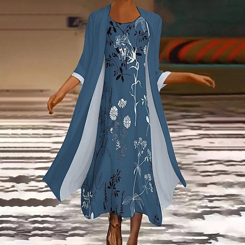 

Mujer Vestido de dos piezas vestido largo vestido largo Azul Piscina Manga Larga Bloque de color Estampado Verano Primavera Cuello Barco Vacaciones Vestido de invierno vestido de otoño Holgado 2023 S