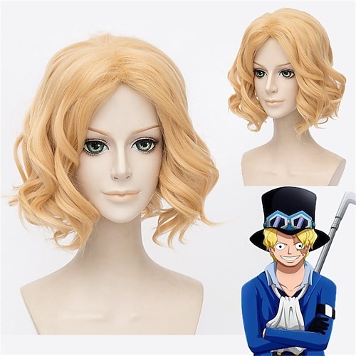 

anime one piece sabo cosplay paryk 30cm gylden krøllet syntetisk hår varmebestandig fiber