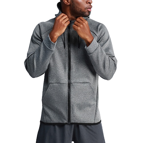 

Men's Workout Shirt Hoodie Full Zip Long Sleeve Tee Tshirt Athletic Winter Spandex Thermal Warm Breathable Quick Dry Running Jogging Training Sportswear Activewear Solid Colored Dark Gray