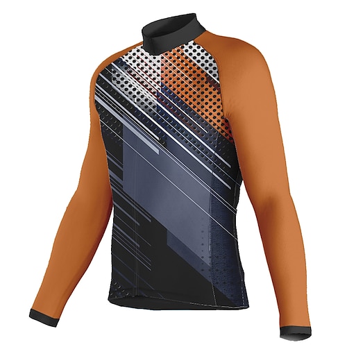 

21Grams Men's Cycling Jersey Long Sleeve Bike Top with 3 Rear Pockets Mountain Bike MTB Road Bike Cycling Breathable Quick Dry Moisture Wicking Reflective Strips Orange Geometic Polyester Spandex