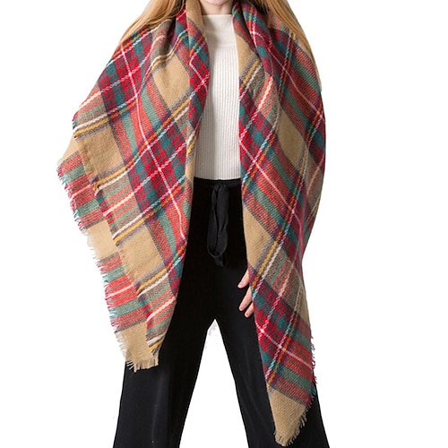 

Women's Square Scarf Women's Shawls & Wraps Outdoor Dailywear Holiday White Brown Khaki Scarf Plaid